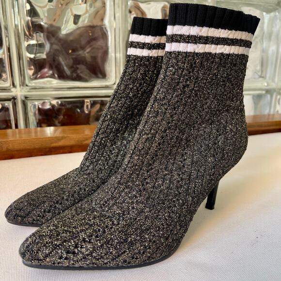 Stuart Weitzman Sock Bootie Black Gold Metallic Knit 6.5 - Picture 4 of 13